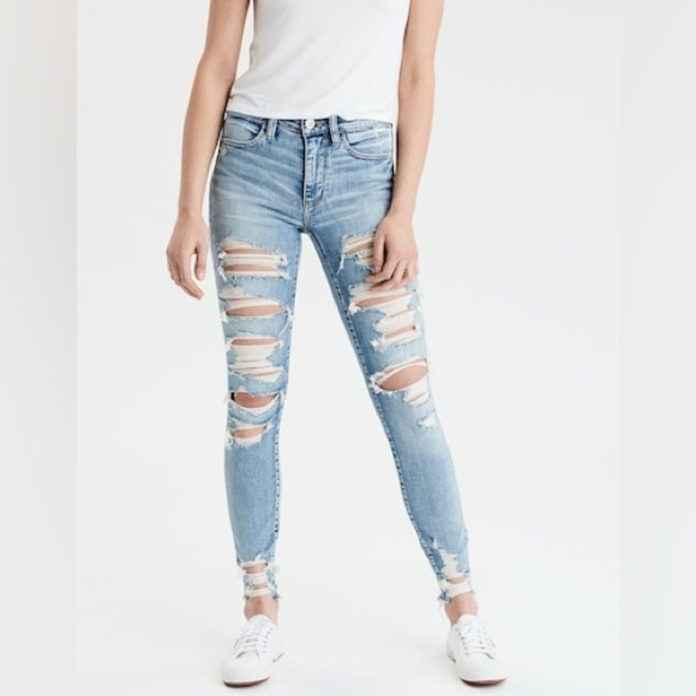 AMERICAN EAGLE WOMEN BLUE NE(X)T LEVEL HIGH-WAISTED JEGGING Jeans 00 Short